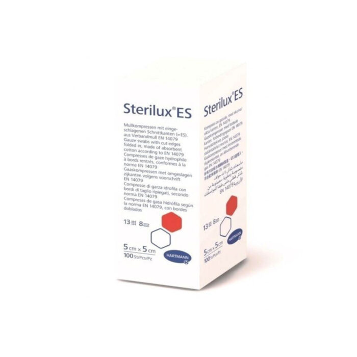 STERILUX ES kompres nesterilní se založenými okraji 13 vláken 8 vrstev 5cm x 5cm 100 ks