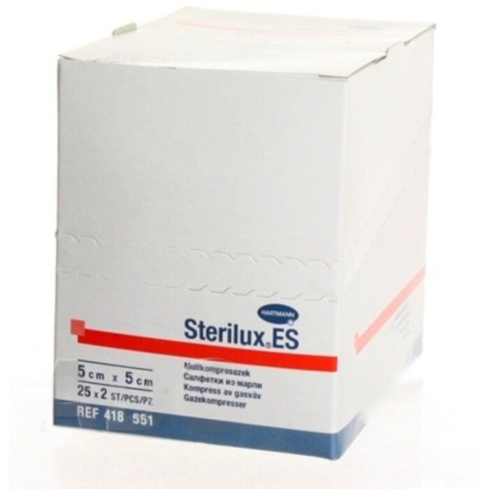 STERILUX ES kompres sterilní se založenými okraji, 17 vláken, 8 vrstev, 5cm x 5cm, 25x2 (50 ks)