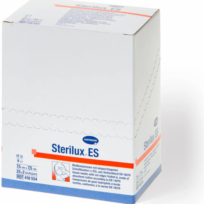 STERILUX ES kompres sterilní se založenými okraji, 17 vláken, 8 vrstev, 7,5cm x 7,5cm, 25x2 (50 ks)