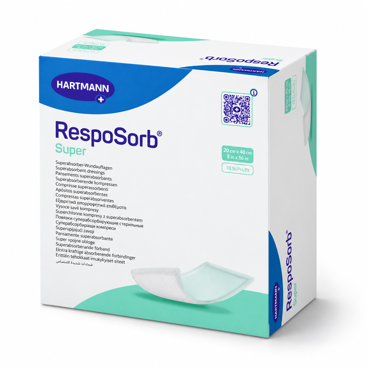 RespoSorb Super HARTMANN – superabsorpční krytí na rány, 20 × 40 cm, 10 ks