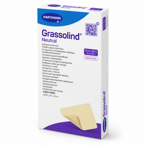 Grassolind neutral HARTMANN – sterilní mastný tyl na rány, 10 × 20 cm, 30 ks