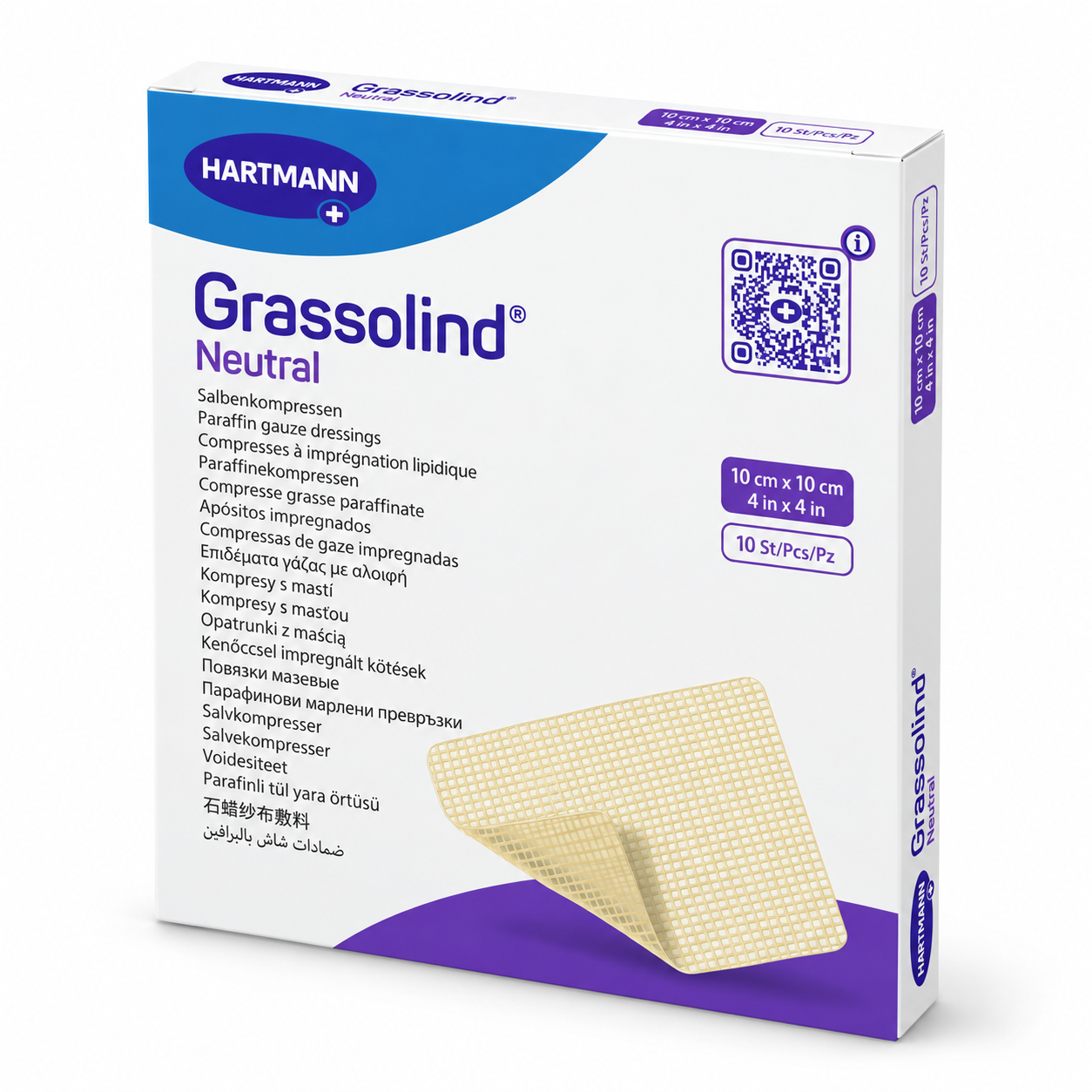 Grassolind neutral HARTMANN – sterilní mastný tyl na rány, 10 × 10 cm, 10 ks