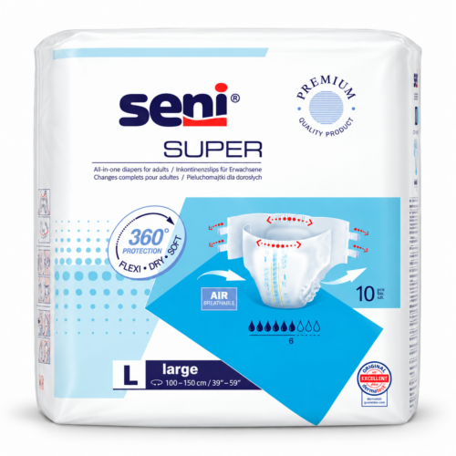 Seni Super L – inkontinenční plenkové kalhotky s lepicími pásky, 6 kapek, 10 ks