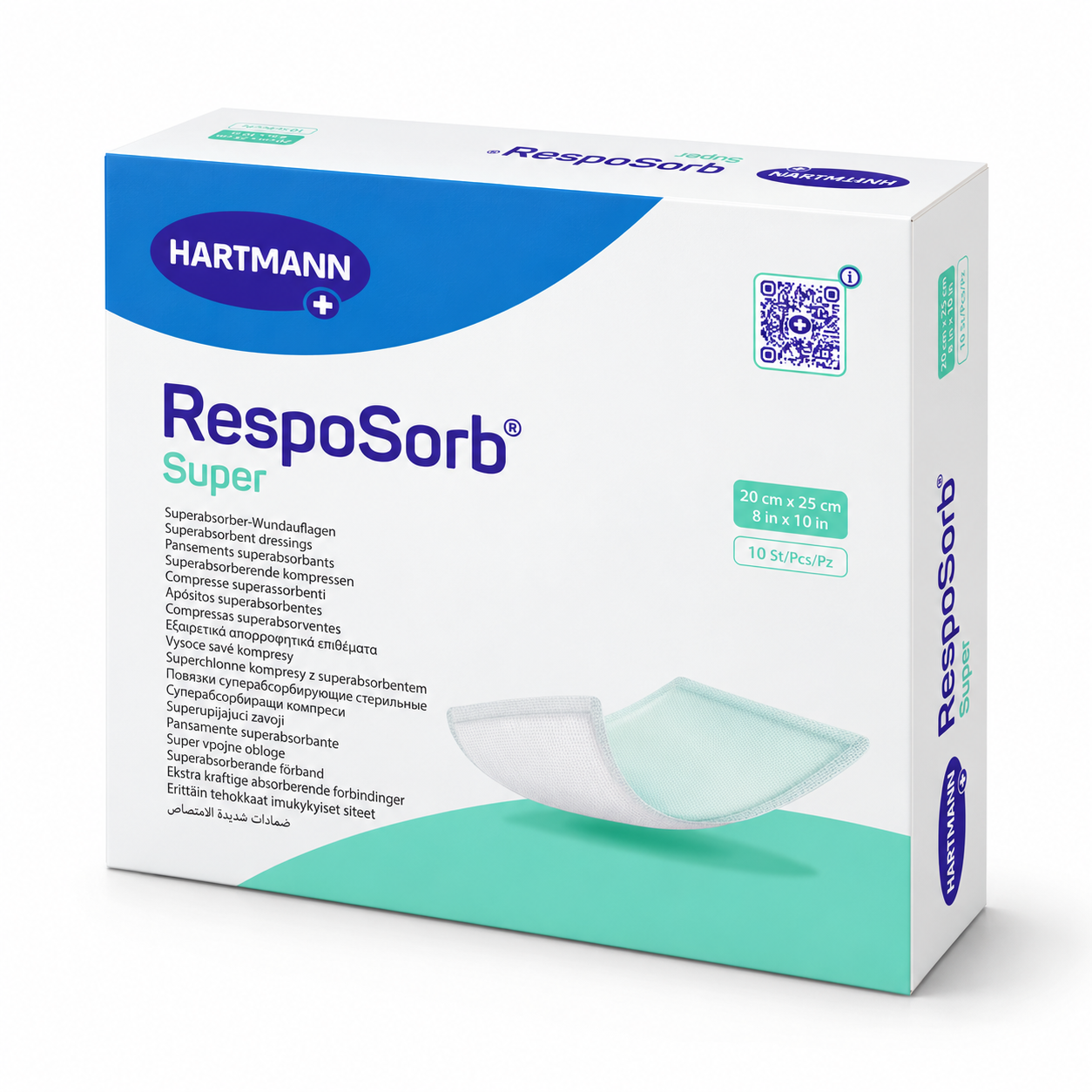 RespoSorb Super HARTMANN – superabsorpční krytí na rány, 20 × 25 cm, 10 ks