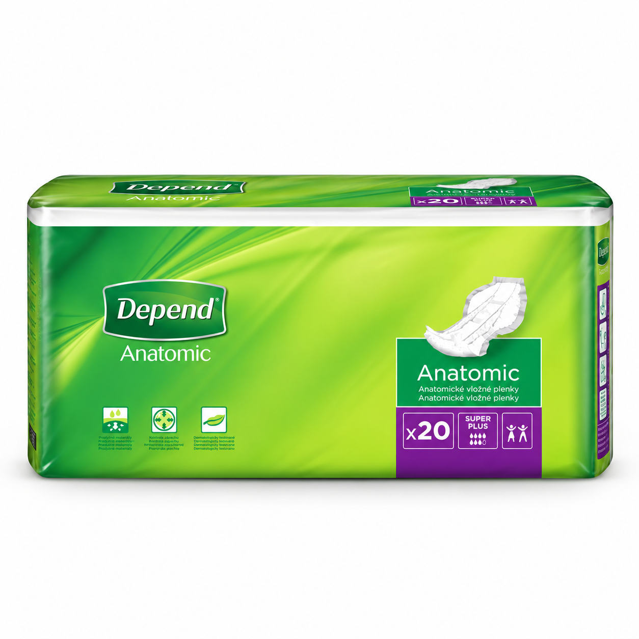 Depend Super Plus – inkontinenční vložné pleny, 8 kapek, 36 × 75 cm, 20 ks