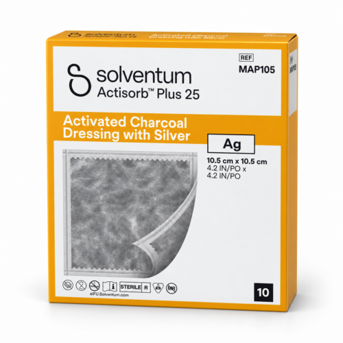 Actisorb Plus 25 Solventum – krytí na rány s aktivním uhlím a stříbrem, 10,5 × 10,5 cm, 10 ks