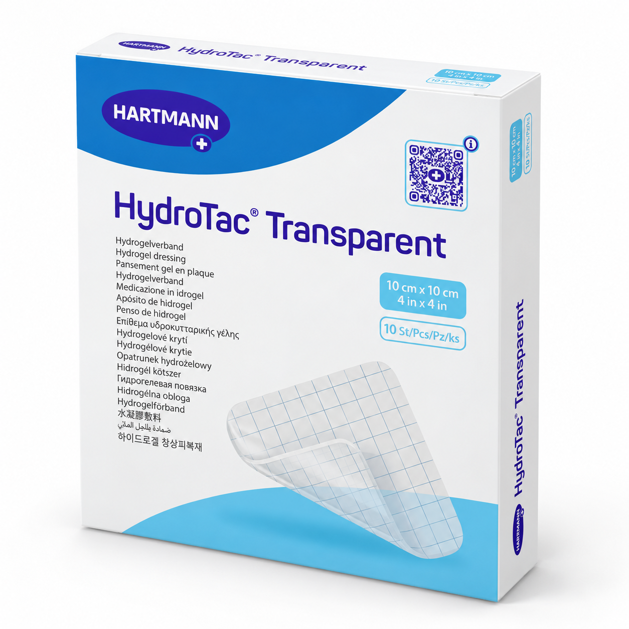 HydroTac Transparent HARTMANN – průhledné hydrogelové krytí na rány, 10 × 10 cm, 10 ks