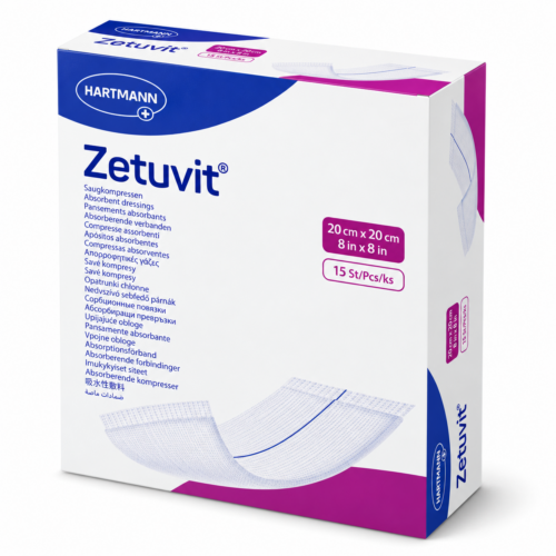 Zetuvit Sterile HARTMANN – sterilní savé kompresy na rány, 20 × 20 cm, 5 ks
