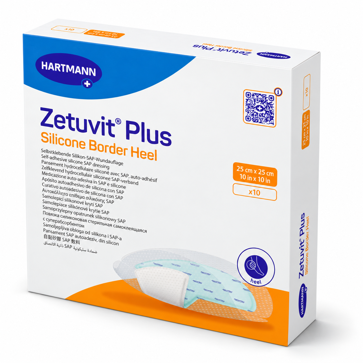 Zetuvit Plus Silicone Border Heel HARTMANN – superabsorpční krytí na patu se silikonovým okrajem, 25 × 25 cm, 10 ks