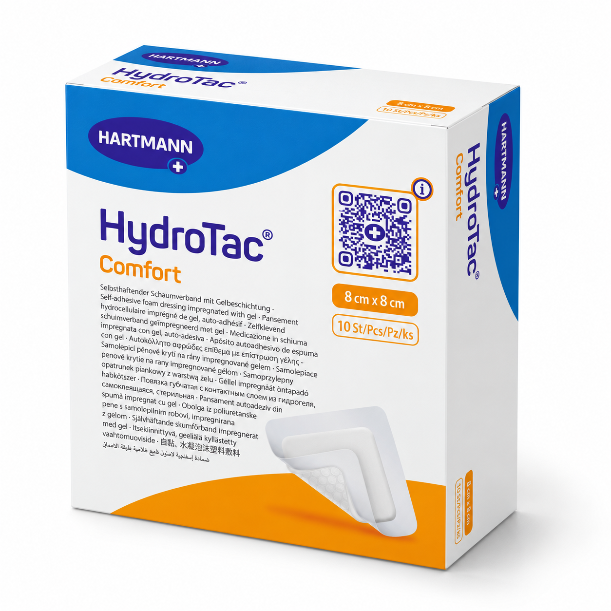 HydroTac Comfort HARTMANN – pěnové krytí na rány s hydrogelem a lepicím okrajem, 8 × 8 cm, 10 ks