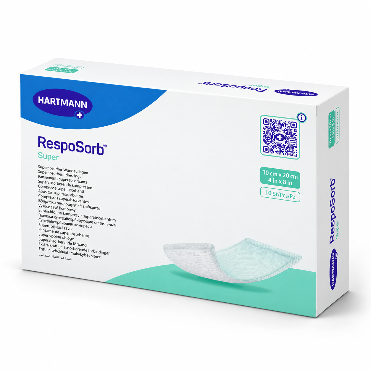 RespoSorb Super HARTMANN – superabsorpční krytí na rány, 10 × 20 cm, 10 ks