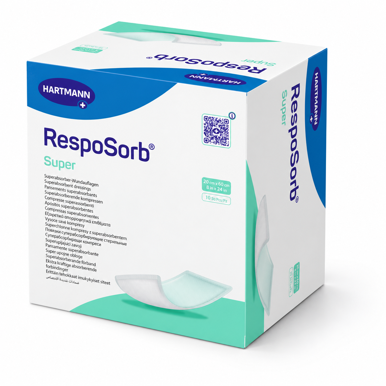 RespoSorb Super HARTMANN – superabsorpční krytí na rány, 20 × 60 cm, 10 ks