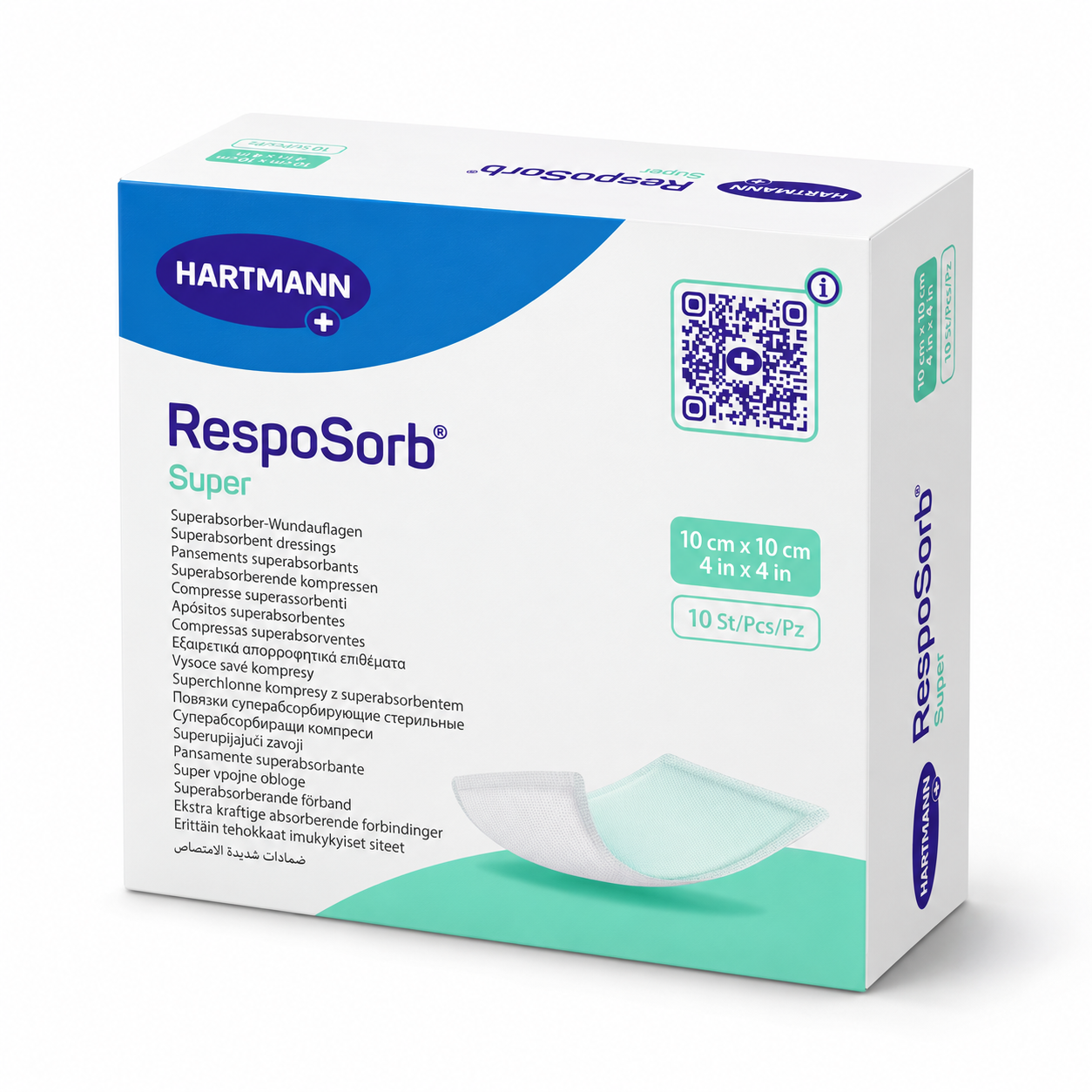 RespoSorb Super HARTMANN – superabsorpční krytí na rány, 10 × 10 cm, 10 ks